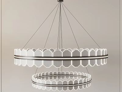 Modern Stylish Chandelier With Double Circular Rings And Metal Frame Design 3d model