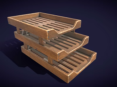 Three Tiered Open Wooden Bookshelf With Slatted Shelves And Simple Design 3d model