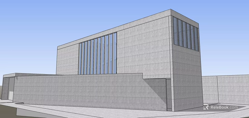 Modern Building Exterior With Gray Concrete Walls And Large Glass Windows 3d model 