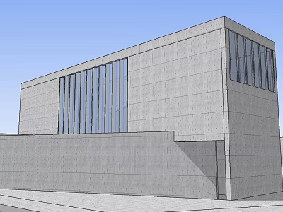 Modern Building Exterior With Gray Concrete Walls And Large Glass Windows 3d model