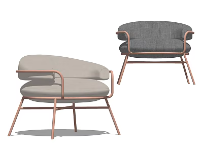 Modern Upholstered Light Gray and Dark Gray Armchairs with Rose Gold Metal Legs Design 3d model