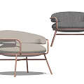 Modern Upholstered Light Gray and Dark Gray Armchairs with Rose Gold Metal Legs Design