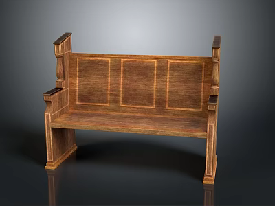 Traditional Wooden Interior Bench With Carved Backrest Armrests And Natural Wood Grain 3d model