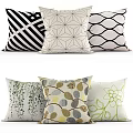 Decorative Throw Pillows with Black White Geometric and Colorful Floral Patterns