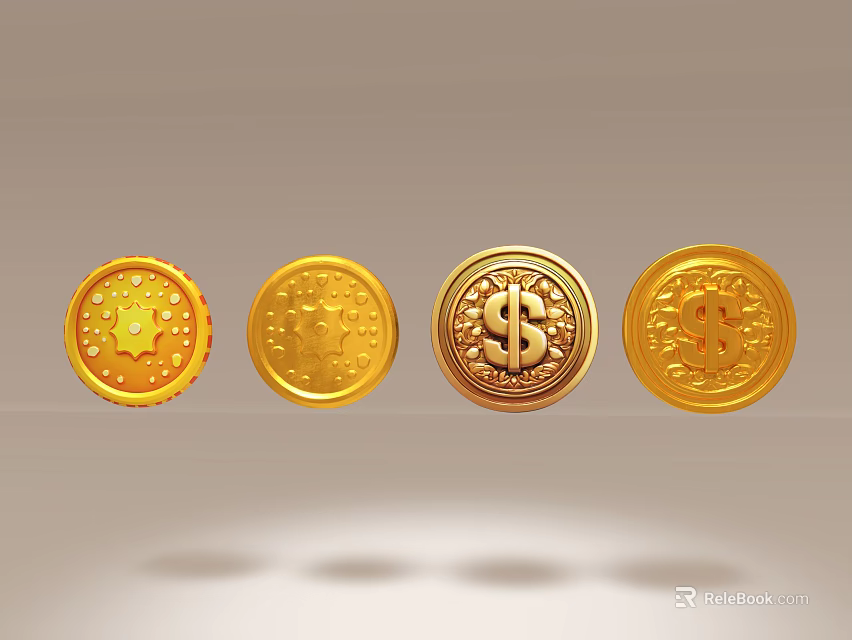 Decorative Golden Coins Featuring Dollar Symbols And Intricate Patterns For Daily Use 3d model 