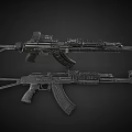 Tactical Rifles 3D Render With Detailed Barrel Magazine Stock And Grip