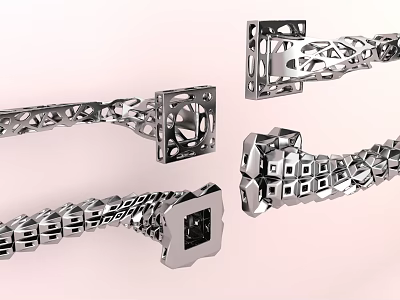 Modern Metal Door Handles With Geometric Hollow Cutout Design For Home Doors 3d model