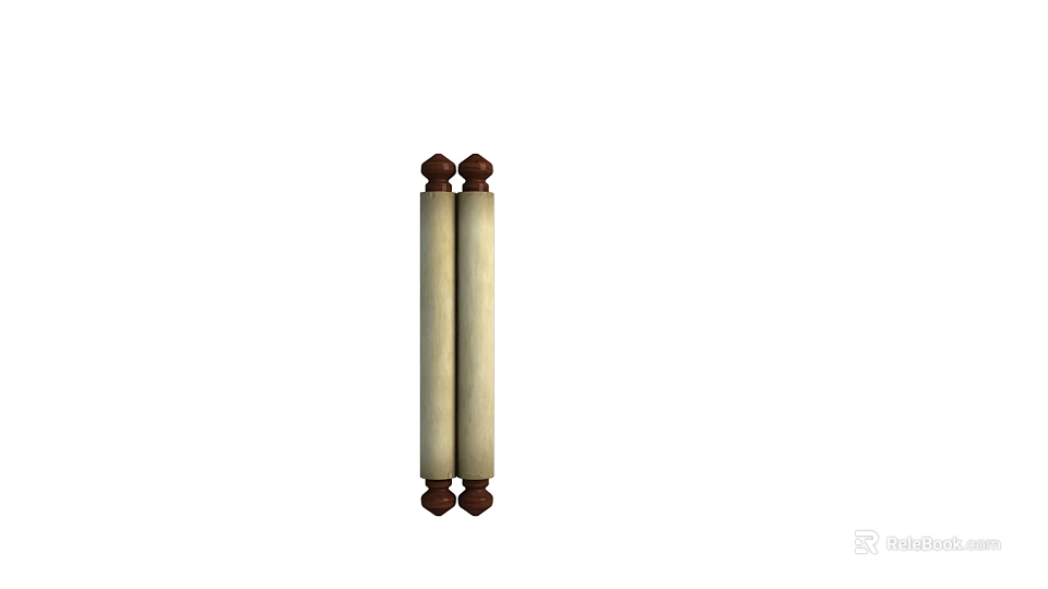 Pair of Elegant Decorative Scrolls With Wooden Ends And Light Colored Surface 3d model 