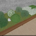 Round Shaped Green Shrubs With Rectangular Hedges In Wooden Border Gray Brick Wall And Wooden Floor