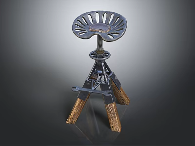 Industrial Style Bar Stool With Metal Frame And Wooden Legs Design 3d model