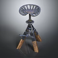 Industrial Style Bar Stool With Metal Frame And Wooden Legs Design