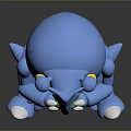 Adorable Blue Small Body Cartoon Game Movie Character Sitting With Big Eyes Holding Green Item