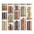 Transparent Airtight Spice Jars For Kitchen Storage With Various Spices And Grains