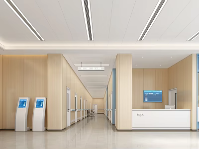 Modern Hospital Outpatient Clinic Interior With Self Service Kiosks Reception Desk And Digital 3d model
