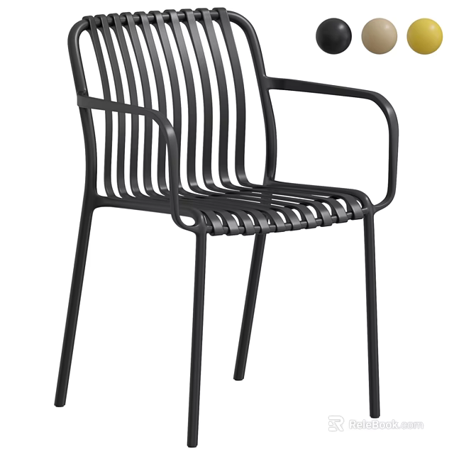 Modern Black Slatted Metal Armchair For Outdoor Patio Balcony And Casual Daily Leisure Use 3d model 