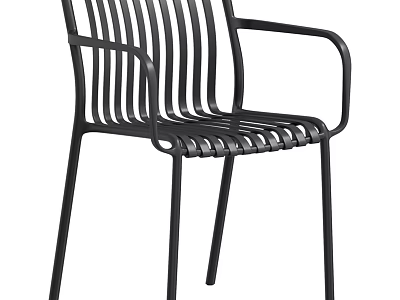Modern Black Slatted Metal Armchair For Outdoor Patio Balcony And Casual Daily Leisure Use 3d model