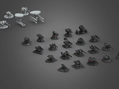 Detailed Weapon Models In Various Designs And Black White Colors Displayed Together 3d model