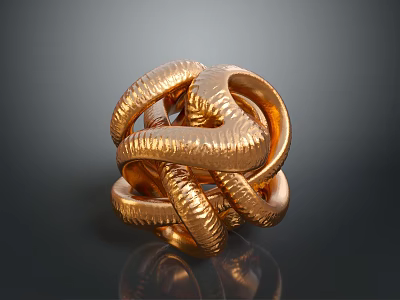 Golden Metallic Reptile Sculpture With Intertwined Snake Bodies Forming Sphere And Scaled Texture 3d model