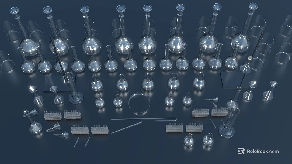 Laboratory Research Setup With Glass Beakers Test Tubes Racks And Tools 3d model 