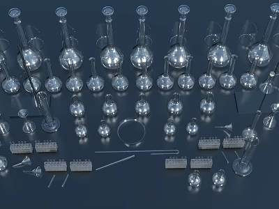 Laboratory Research Setup With Glass Beakers Test Tubes Racks And Tools 3d model