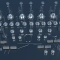 Laboratory Research Setup With Glass Beakers Test Tubes Racks And Tools