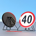 Road Facilities With Speed Limit 40 Signs On Metal Stands For Traffic Safety Control
