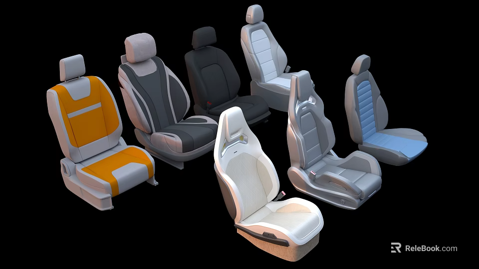 Assorted Colored Car Seats With Modern Styling And Comfortable Upholstery 3d model 
