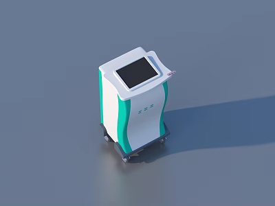 Practical White and Green Household Appliance with Display Screen and Wheels for Daily Use 3d model