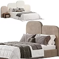 Modern Double Bed With Upholstered Headboard Multiple Pillows And Bed Sheets Design 3d model