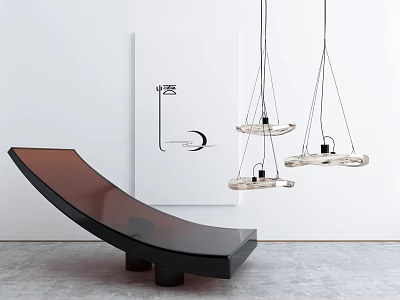 Modern Single Chair With Curved Silhouette Wall Art And Hanging Pendant Lights 3d model