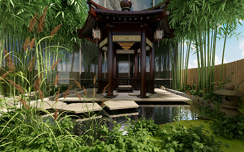 Chinese style pavilion courtyard landscape pavilion 3d model