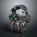Futuristic Helmet With Mechanical Design Green Lights And Black Gray Body Structure