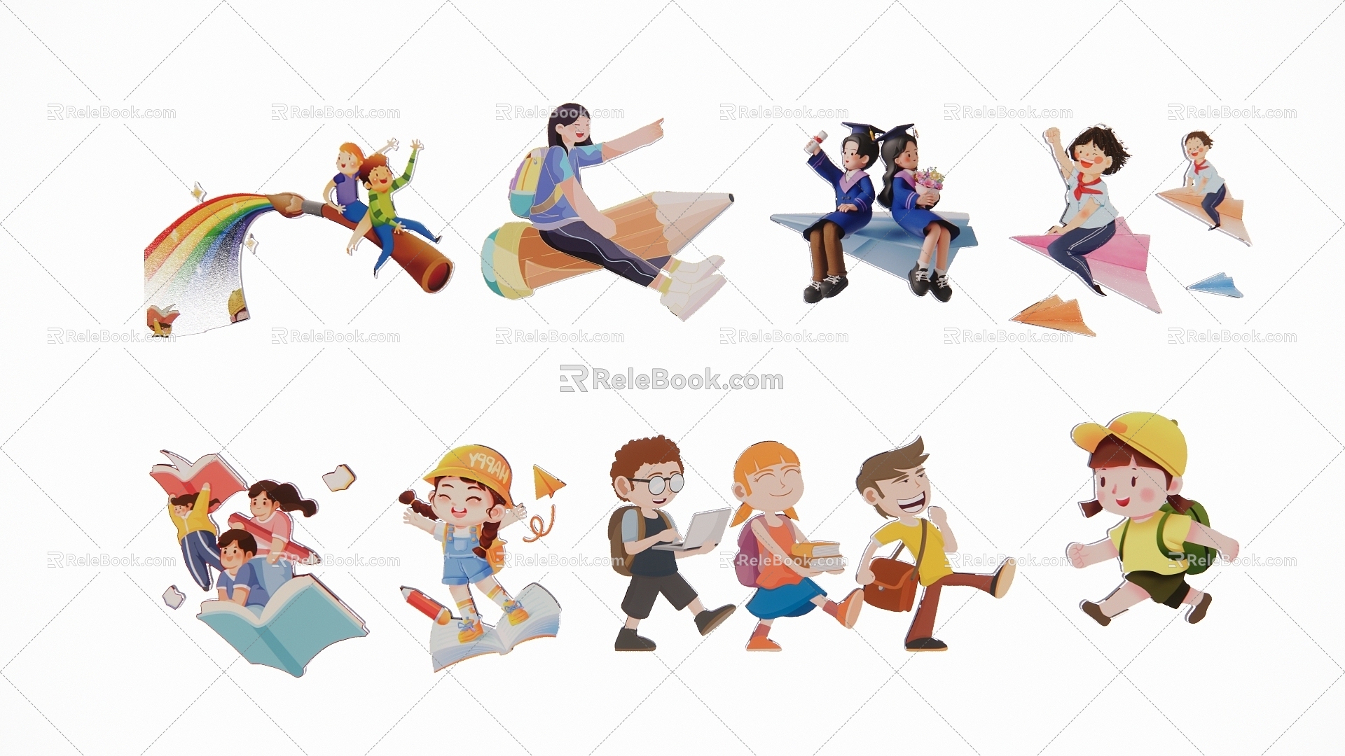 2D Cartoon School Opening Characters Campus Culture Pupils model