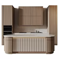 Modern Kitchen Wooden Cabinets With Island Counter And Quartz Top Interior Design