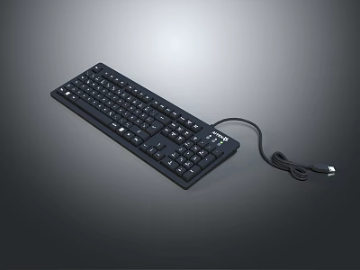 Black Wired Computer Keyboard With Standard Layout And Durable Key Design 3d model