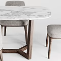 Modern Dining Table Set With Wooden Frame Upholstered Chairs And Marble Tabletop 3d model