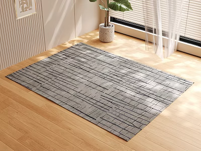 Rectangular Area Rug With Stripes On Wooden Floor In Bright Room 3d model