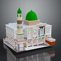 Traditional Mosque Architecture With Green Dome White Minaret Decorative Windows And Arched Columns
