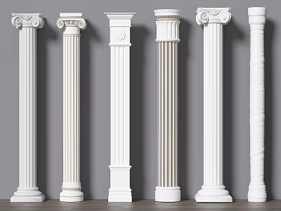 Classical Roman Columns In Various Designs With Decorative Capitals For Interior Decoration 3d model