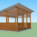 Wooden Pavilion Featuring Open Air Design Lattice Railings And Sloped Roof Structure