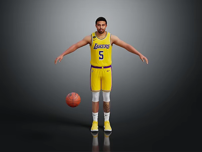Basketball Player Wearing Lakers Number 5 Yellow Jersey Standing With Outstretched Arms And Basketball 3d model