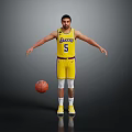 Basketball Player Wearing Lakers Number 5 Yellow Jersey Standing With Outstretched Arms And Basketball