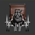 White Rabbit Pulling Red Vintage Carriage With Wooden Body And Red Wheels