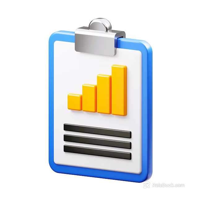 Clipboard with Blue Border Showing Yellow Bar Chart and Data Lines 3d model 
