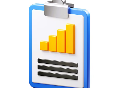 Clipboard with Blue Border Showing Yellow Bar Chart and Data Lines 3d model