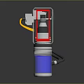 Tactical Weapon Device With Red White Gray Components Blue Cylinder Container And Black Tubes