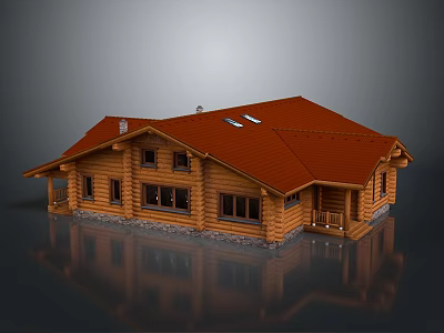 Wooden Detached House With Red Roof Multiple Windows And Front Porch Design 3d model