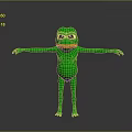 Green Cartoon Frog Character With Big Eyes Orange Mouth And Blue Underwear Standing Arms Outstretched