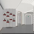 Modern Reception Area With White Curved Desk Streamlined Ceiling Lights And Reflective Floor 3d model