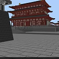 Bird's Eye View Planning Of Traditional Chinese Architecture With Pagoda And Courtyard Layout